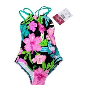 Kanu Surf Kids One Piece - Pink and Green Floral